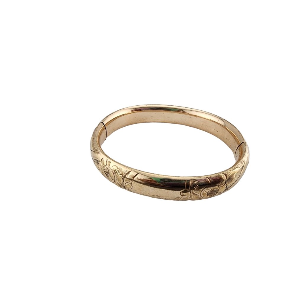 Vintage Gold Filled W/ 10kt Gold Shell Bangle Bracelet Marked G & O (A3310)
